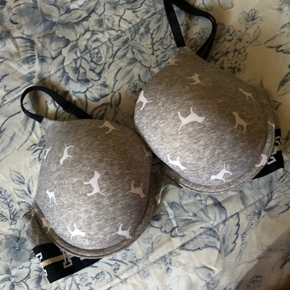 gray size 32D pink push-up bra - Picture 1 of 2